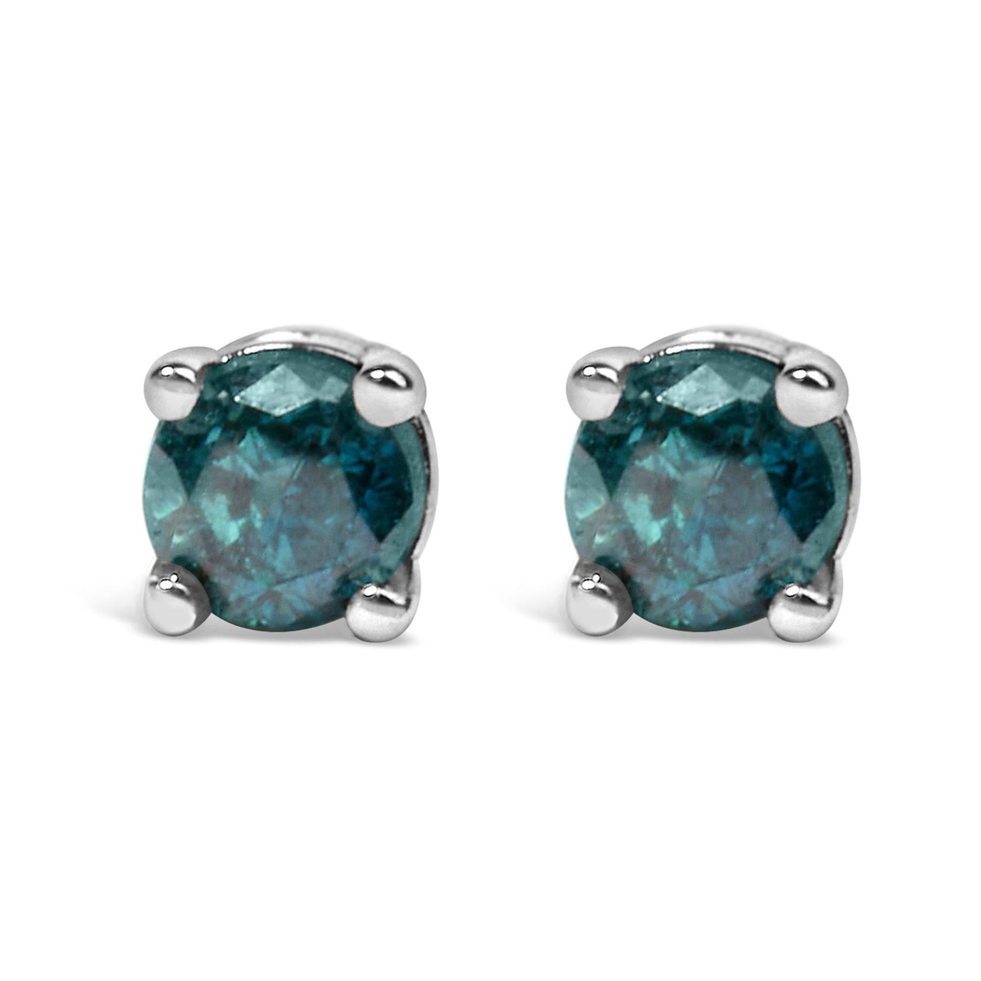 .925 Sterling Silver 0.15 Cttw Round Brilliant-Cut Diamond Classic 4-Prong Stud Earrings-0