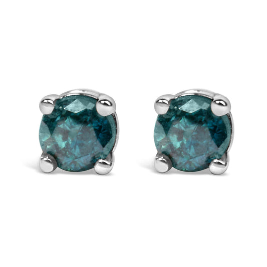 .925 Sterling Silver 0.15 Cttw Round Brilliant-Cut Diamond Classic 4-Prong Stud Earrings-0