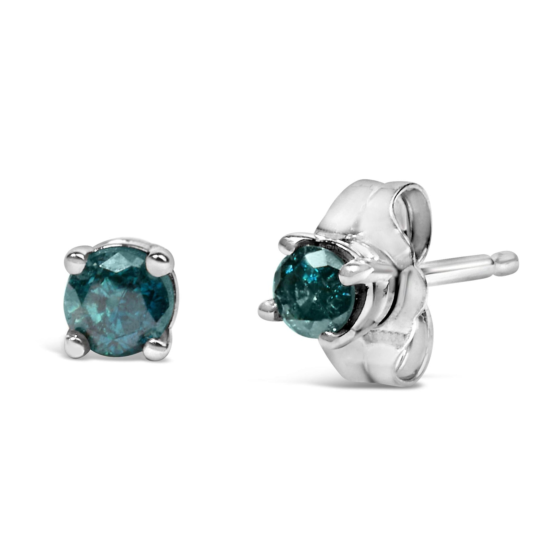 .925 Sterling Silver 0.15 Cttw Round Brilliant-Cut Diamond Classic 4-Prong Stud Earrings-2