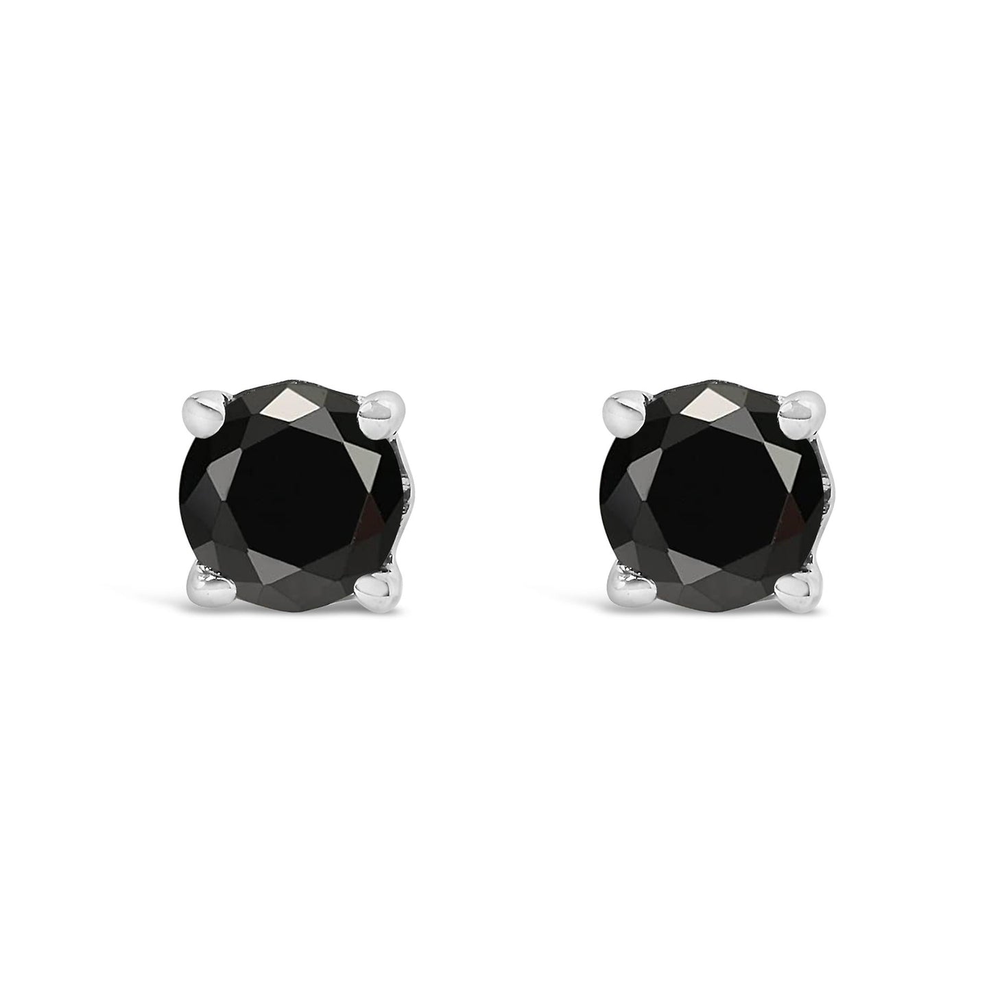 .925 Sterling Silver Black Diamond Solitaire Stud Earrings-2