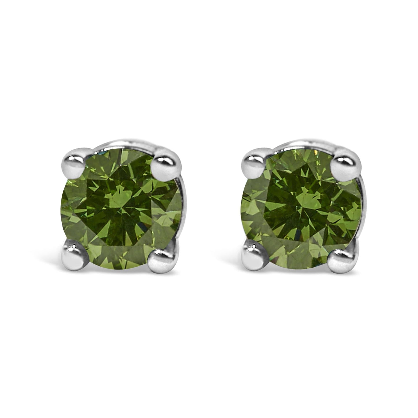 .925 Sterling Silver 1/4 Cttw Round Brilliant-Cut Green Diamond Classic 4-Prong Stud Earrings (Fancy Color-Enhanced, I2-I3 Clarity)-0