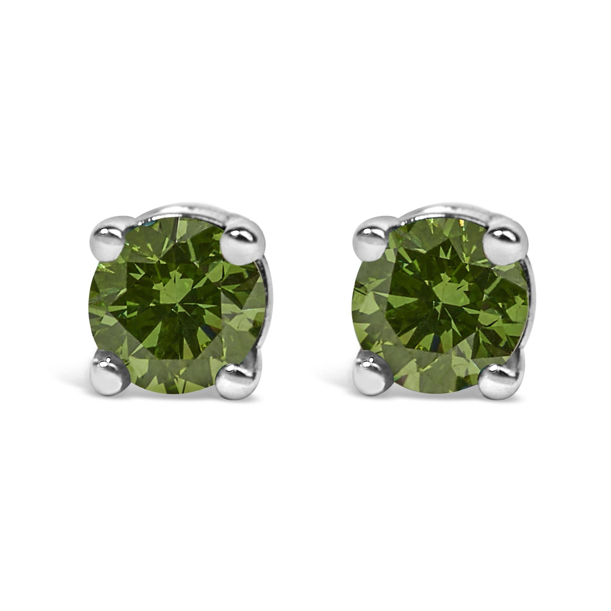 .925 Sterling Silver 1/4 Cttw Round Brilliant-Cut Green Diamond Classic 4-Prong Stud Earrings (Fancy Color-Enhanced, I2-I3 Clarity)-0