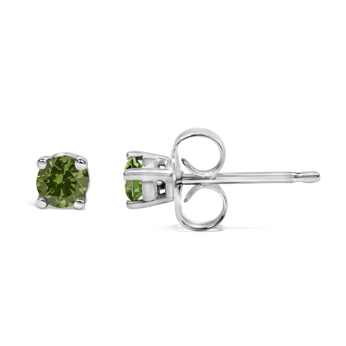 .925 Sterling Silver 1/4 Cttw Round Brilliant-Cut Green Diamond Classic 4-Prong Stud Earrings (Fancy Color-Enhanced, I2-I3 Clarity)-3
