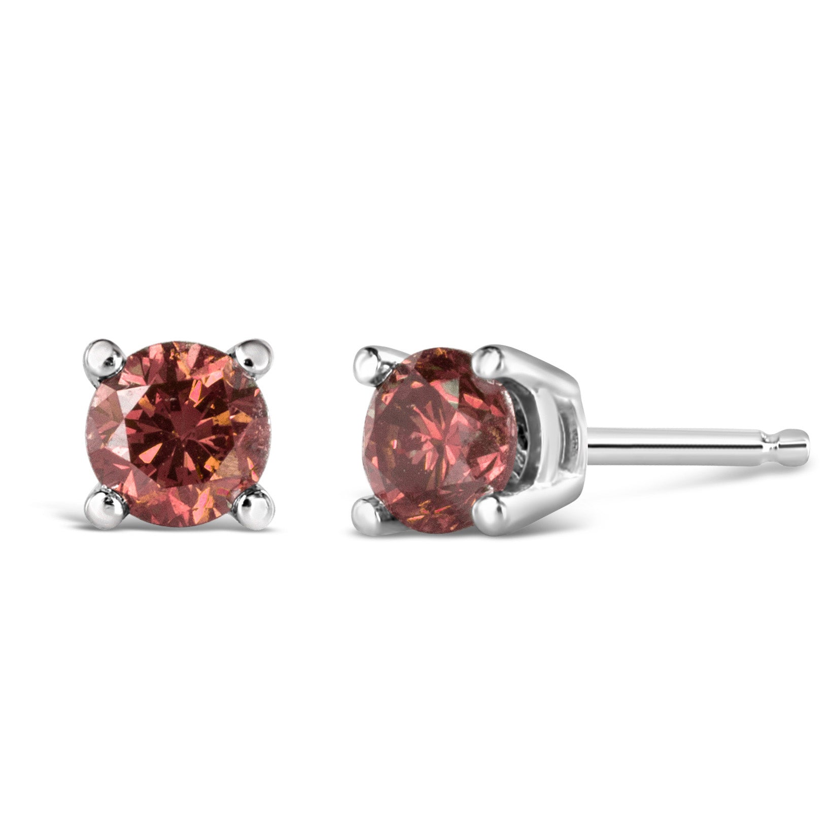 14K Gold 4-Prong Set Round Brilliant-Cut Pink Diamond Solitaire Stud Earrings (Treated Pink Color, VS2-SI1 Clarity)-6