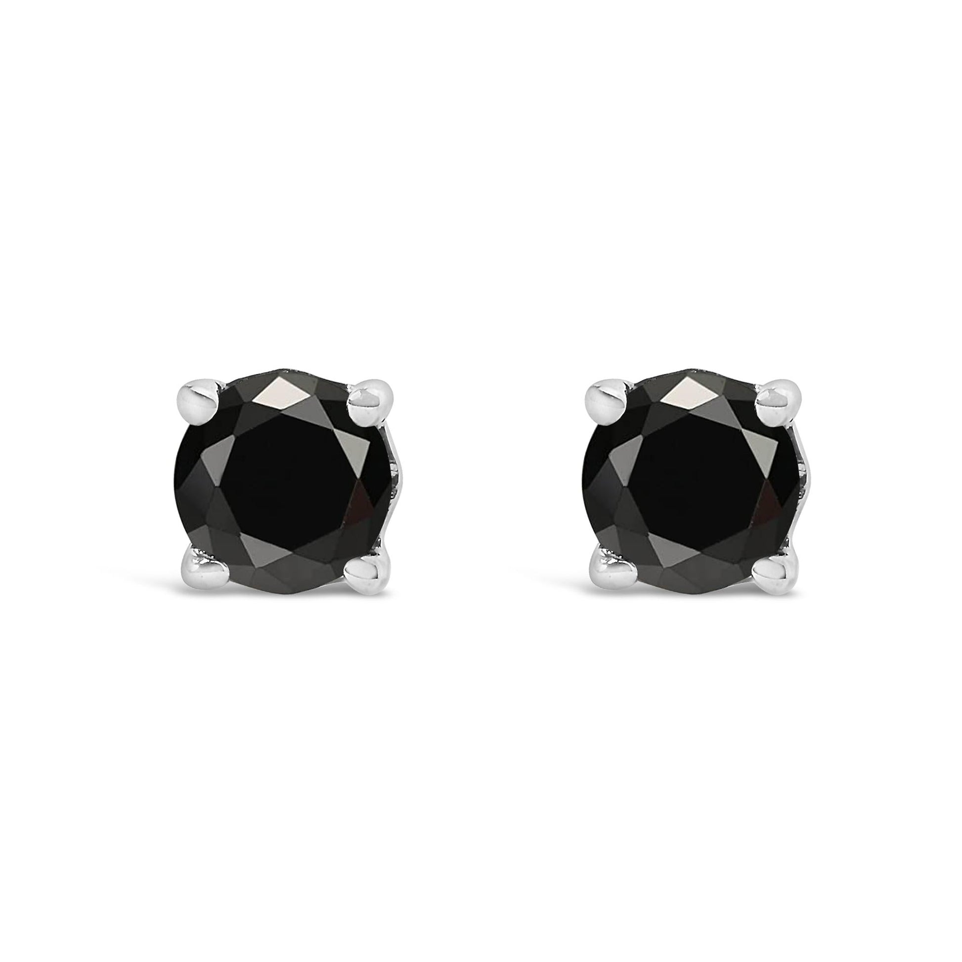 .925 Sterling Silver Black Diamond Solitaire Stud Earrings-1