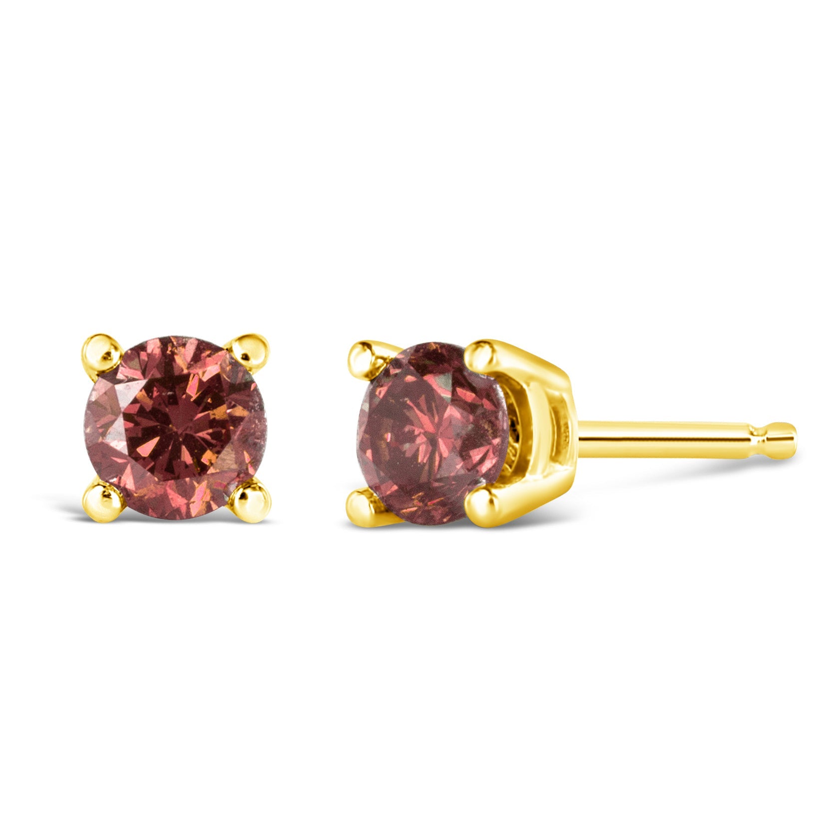 14K Gold 4-Prong Set Round Brilliant-Cut Pink Diamond Solitaire Stud Earrings (Treated Pink Color, VS2-SI1 Clarity)-0