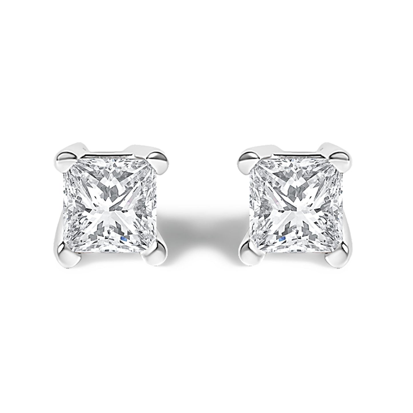 14K White Gold Princess Cut Lab-Grown Diamond Solitaire Stud Earrings (F-G Color, VS2-SI1 Clarity)-1