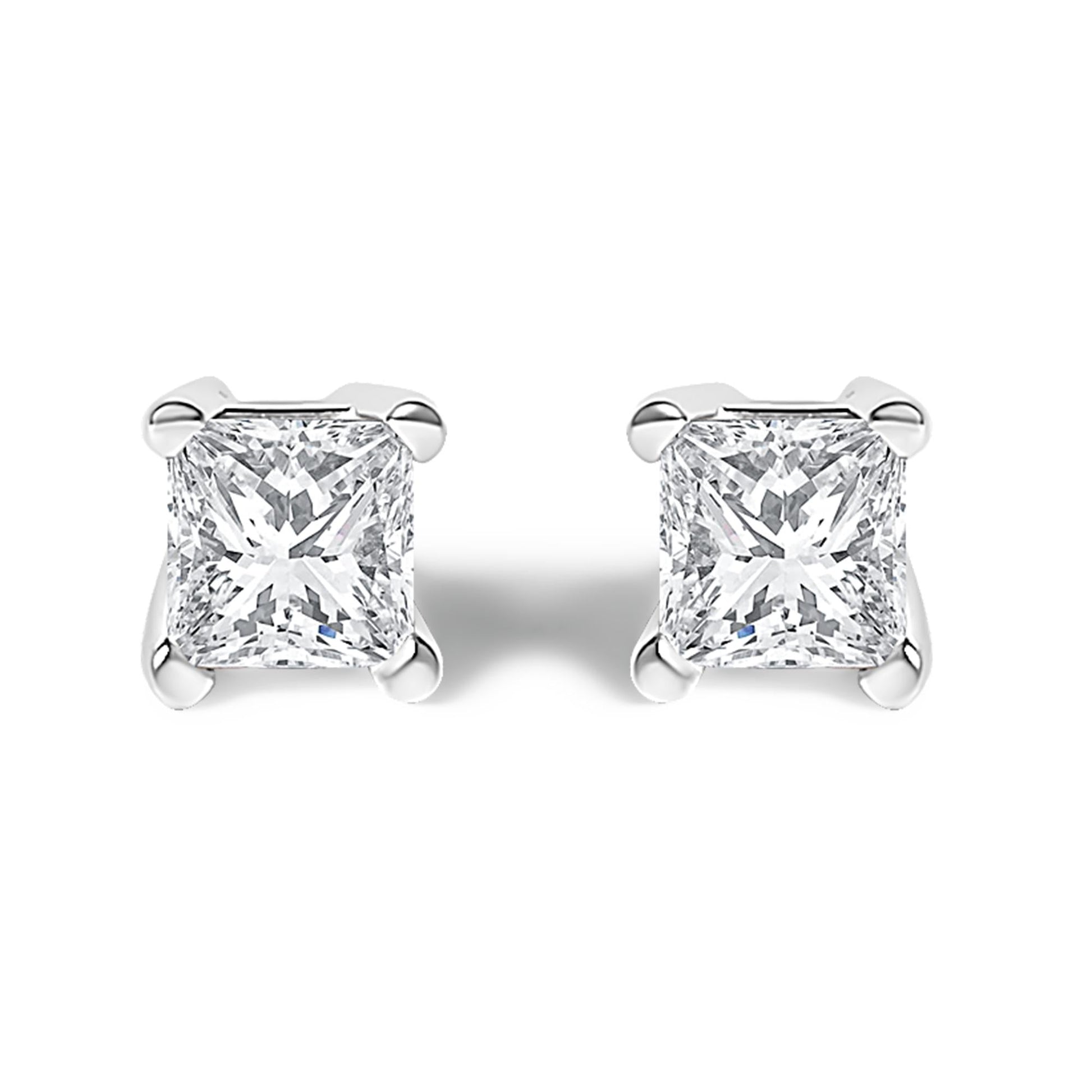 14K White Gold Princess Cut Lab-Grown Diamond Solitaire Stud Earrings (F-G Color, VS2-SI1 Clarity)-1