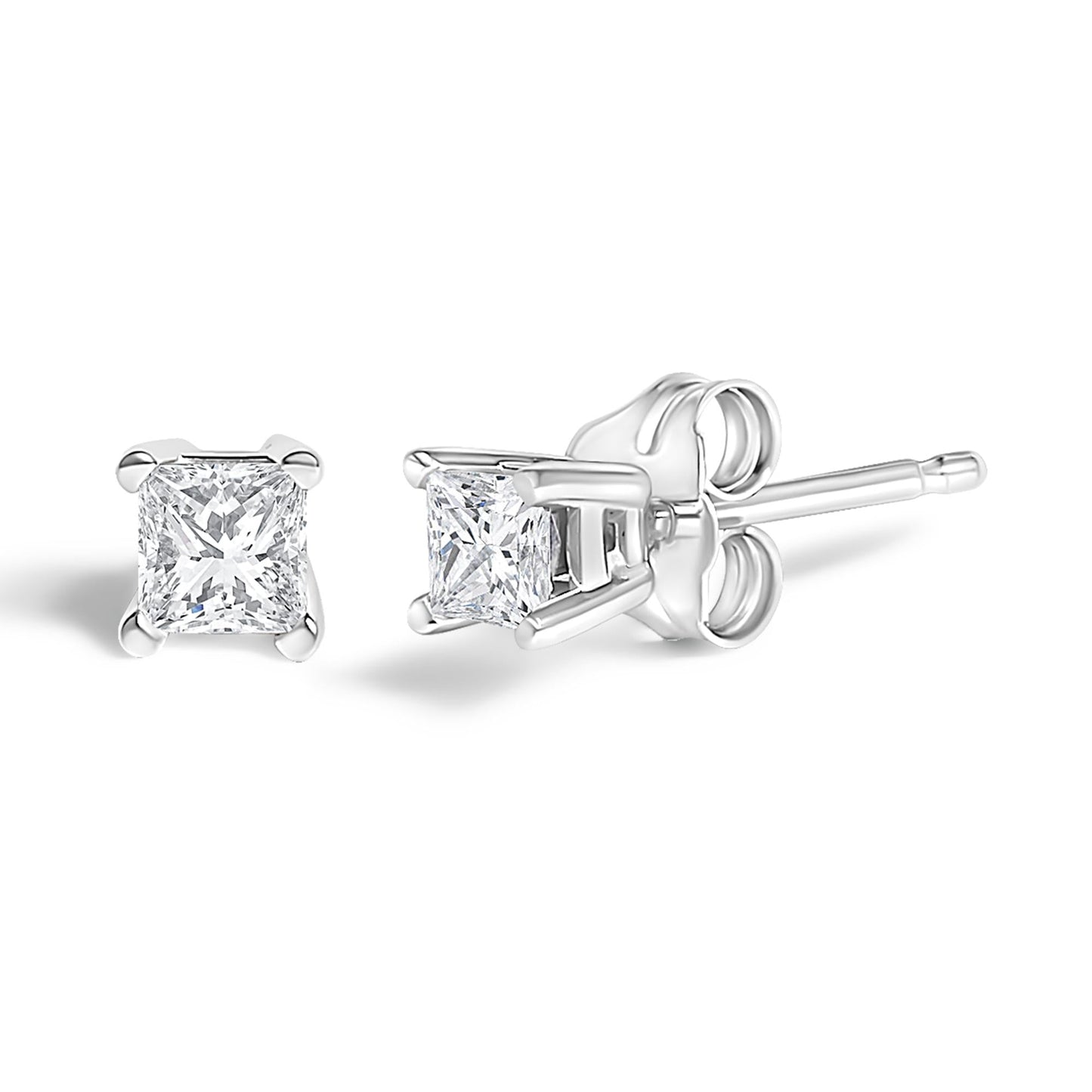 14K White Gold Princess Cut Lab-Grown Diamond Solitaire Stud Earrings (F-G Color, VS2-SI1 Clarity)-4