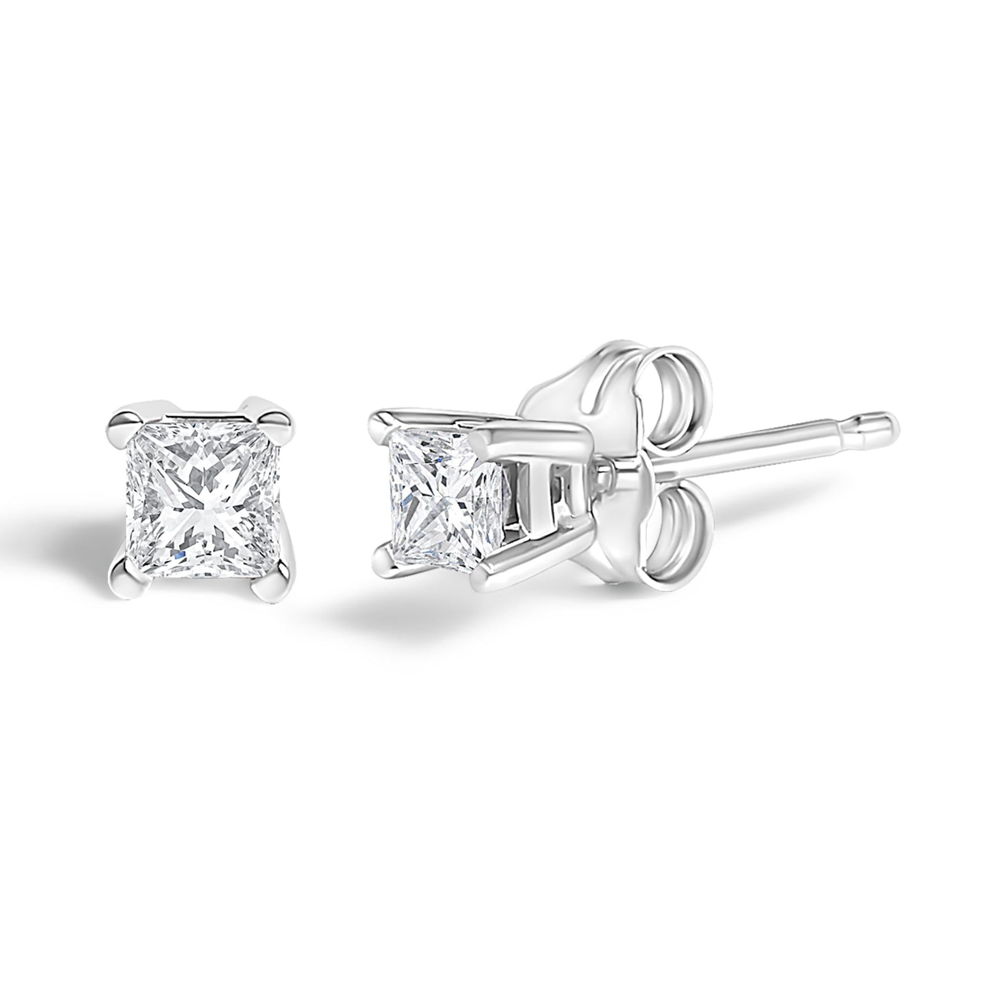 14K White Gold Princess Cut Lab-Grown Diamond Solitaire Stud Earrings (F-G Color, VS2-SI1 Clarity)-4