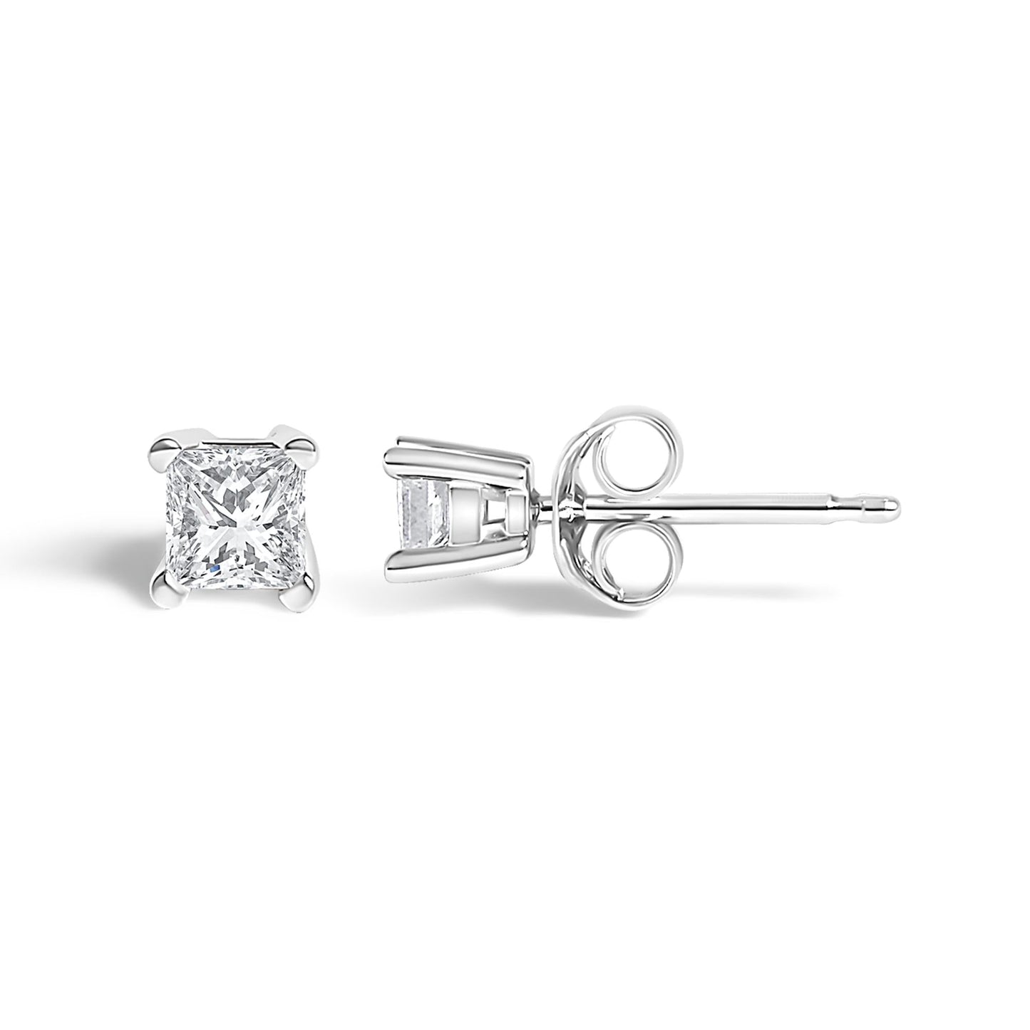 .925 Sterling Silver 1/4 Cttw Princess-Cut Diamond Solitaire Stud Earrings (H-I Color, I1-I2 Clarity)-3