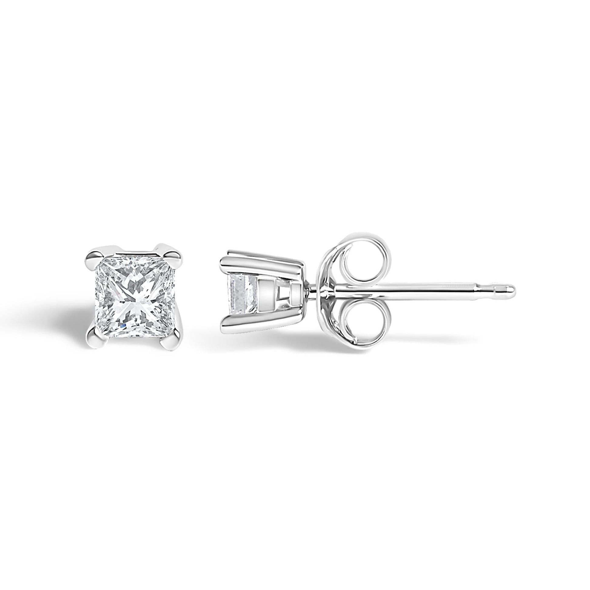 .925 Sterling Silver 1/4 Cttw Princess-Cut Diamond Solitaire Stud Earrings (H-I Color, I1-I2 Clarity)-3
