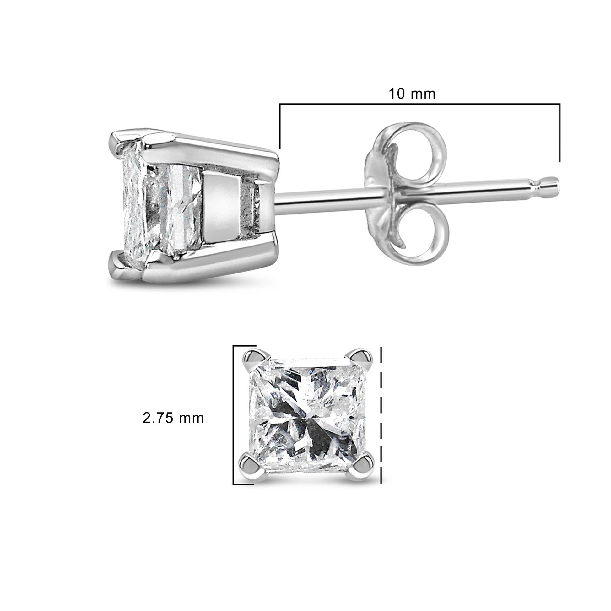 .925 Sterling Silver 1/4 Cttw Princess-Cut Diamond Solitaire Stud Earrings (H-I Color, I1-I2 Clarity)-4