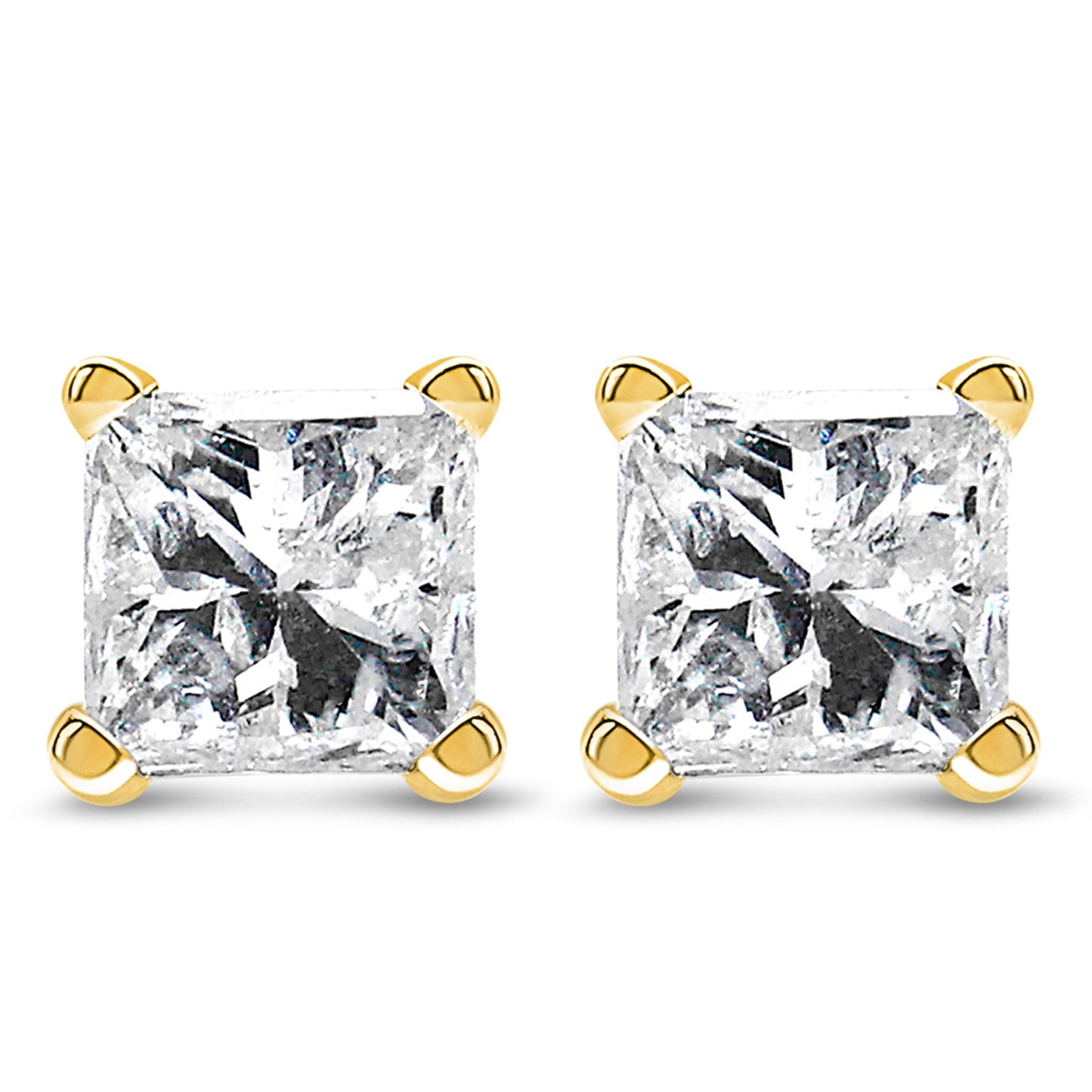 IGI Certified 1/4 Cttw Princess-Cut Square Diamond 4-Prong Solitaire Stud Earrings in 14K Yellow Gold (N-O Color, I1-I2 Clarity)-0