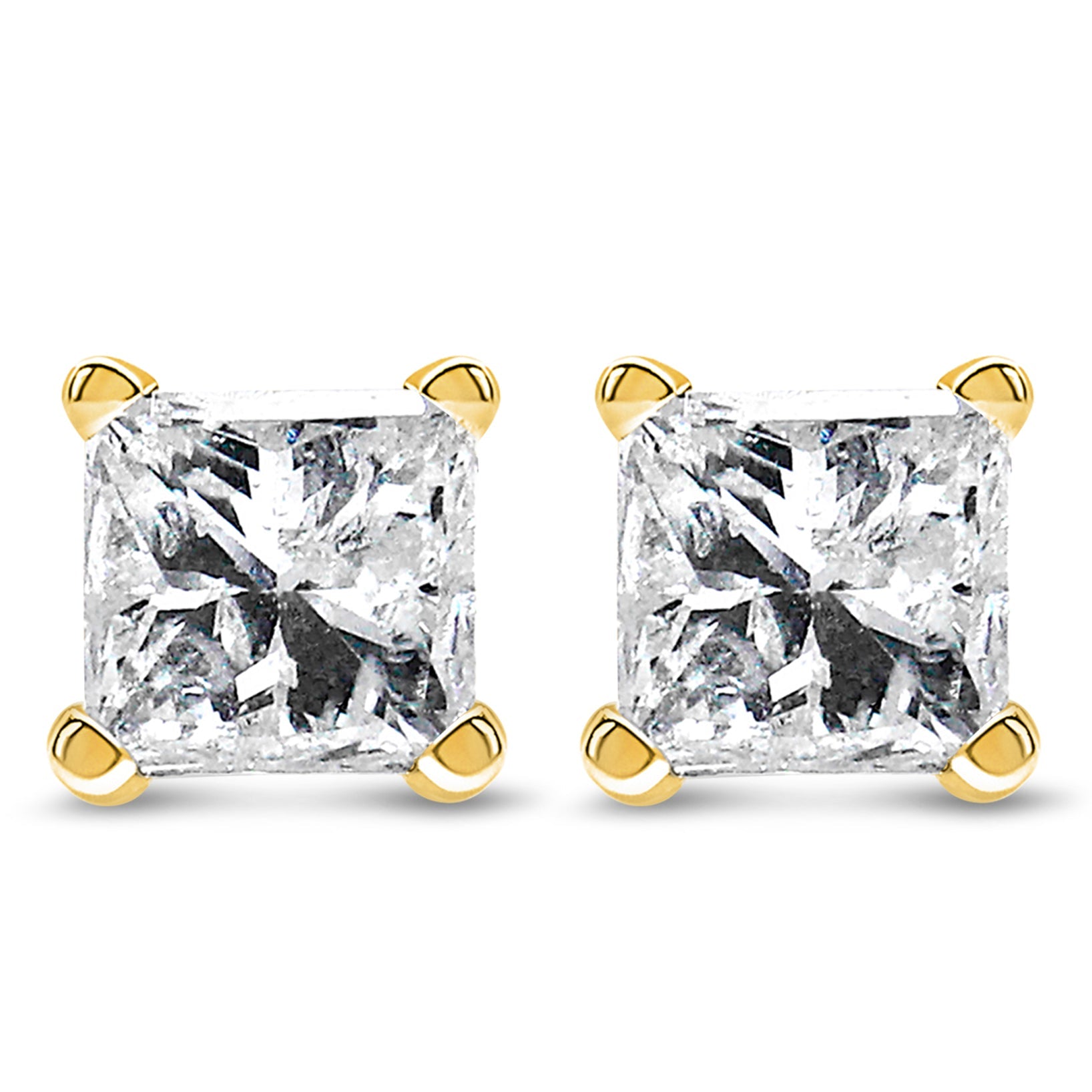 IGI Certified 1/4 Cttw Princess-Cut Square Diamond 4-Prong Solitaire Stud Earrings in 14K Yellow Gold (N-O Color, I1-I2 Clarity)-0