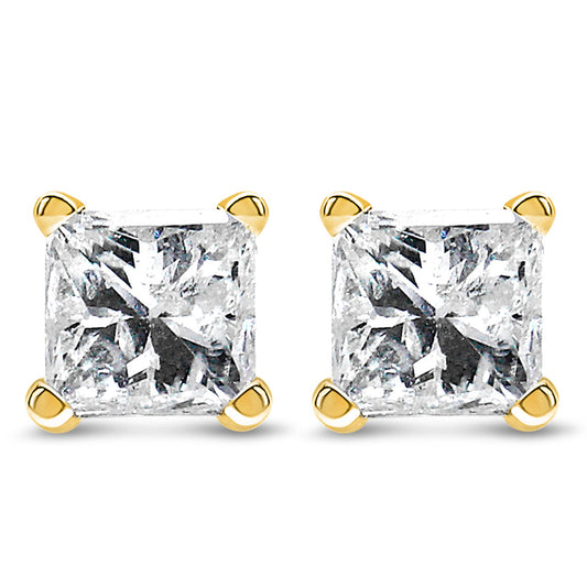 IGI Certified 1/4 Cttw Princess-Cut Square Diamond 4-Prong Solitaire Stud Earrings in 14K Yellow Gold (N-O Color, I1-I2 Clarity)-0