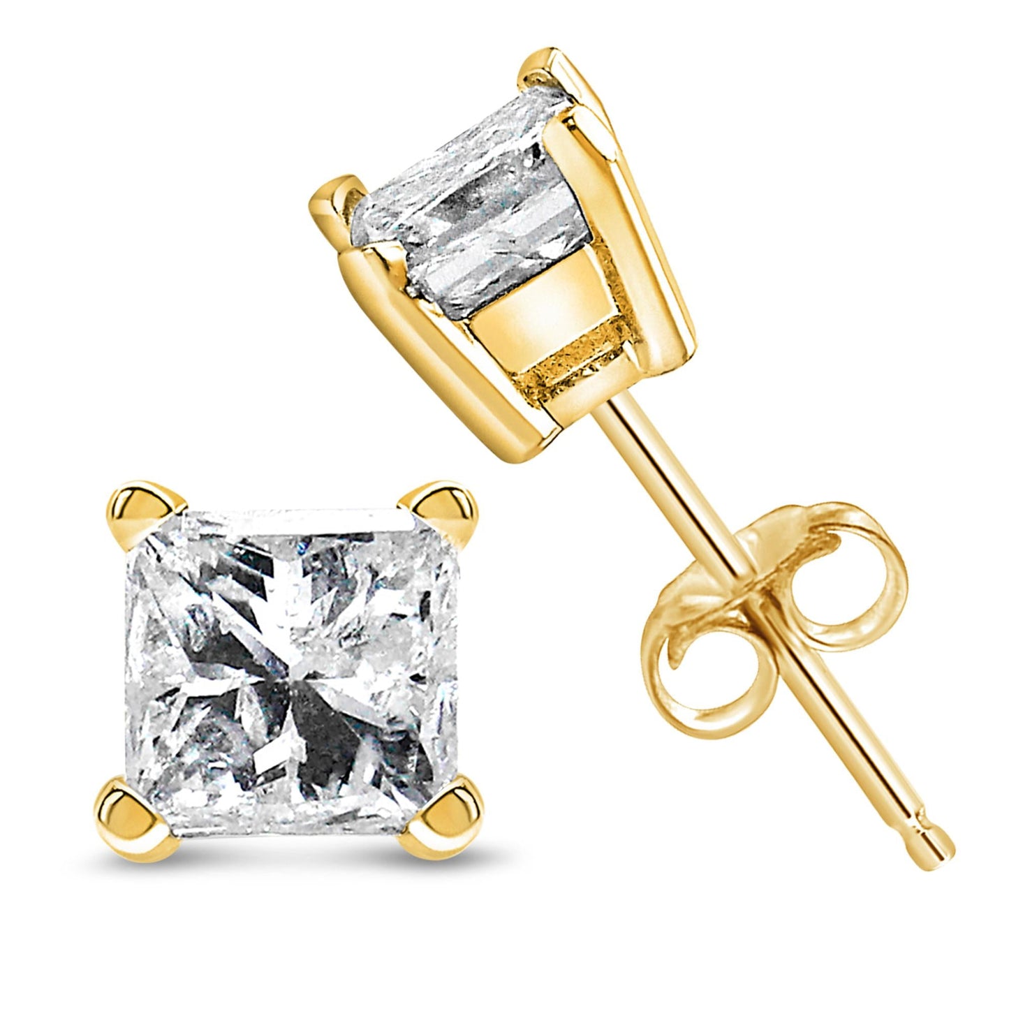 AGS Certified 14k Yellow Gold 1/4 cttw 4-Prong Set Princess-Cut Solitaire Diamond Push Back Stud Earrings (F-G Color, SI2-I1 Clarity)-3