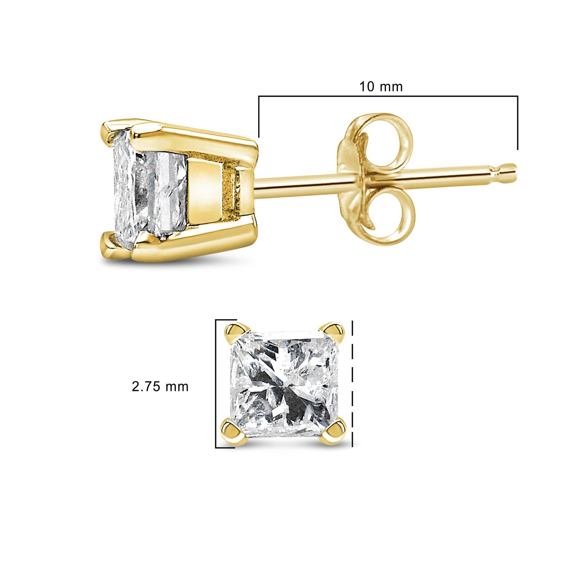 AGS Certified 14k Yellow Gold 1/4 cttw 4-Prong Set Princess-Cut Solitaire Diamond Push Back Stud Earrings (F-G Color, SI2-I1 Clarity)-4