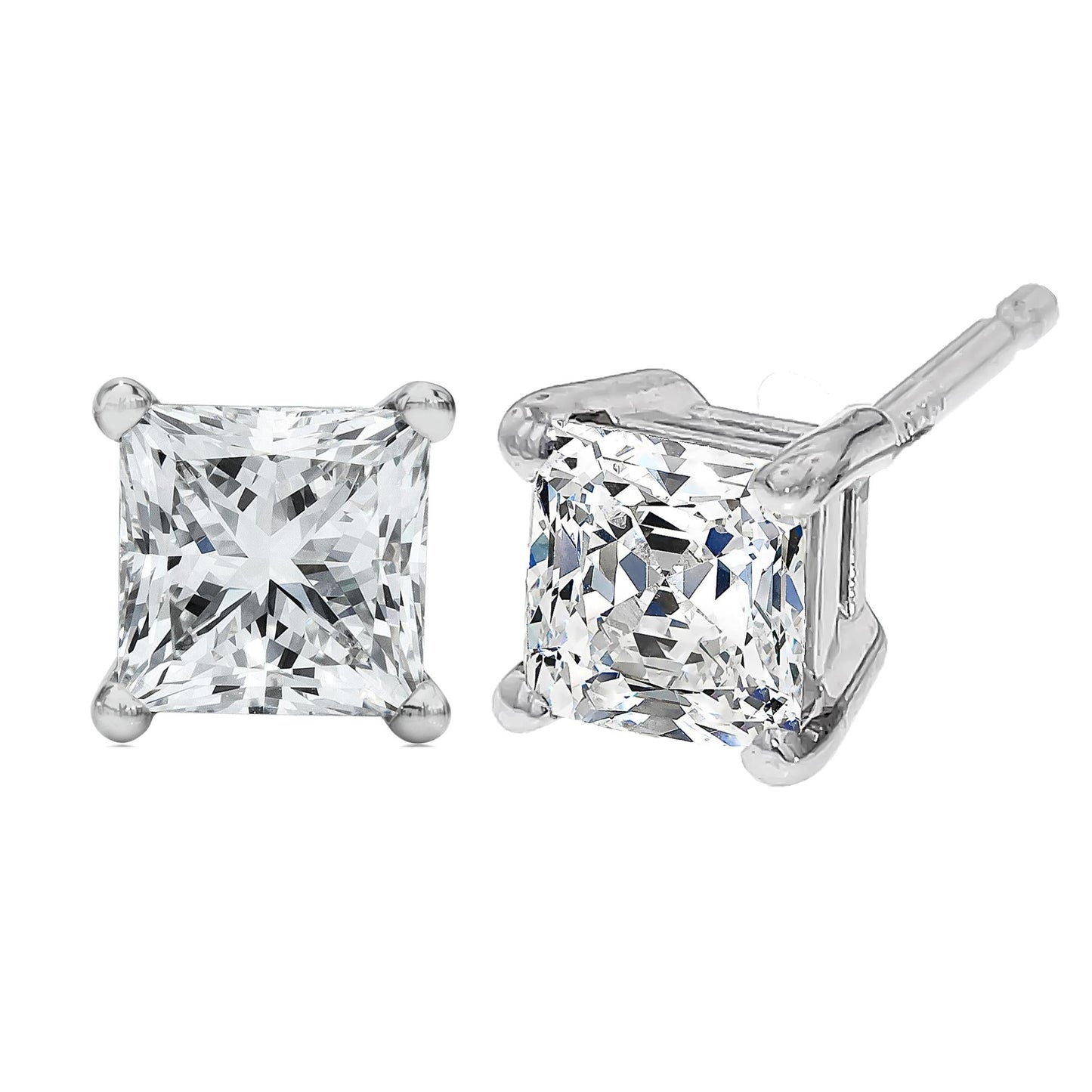 14K White Gold Princess Cut Lab-Grown Diamond Solitaire Stud Earrings (F-G Color, VS2-SI1 Clarity)-2