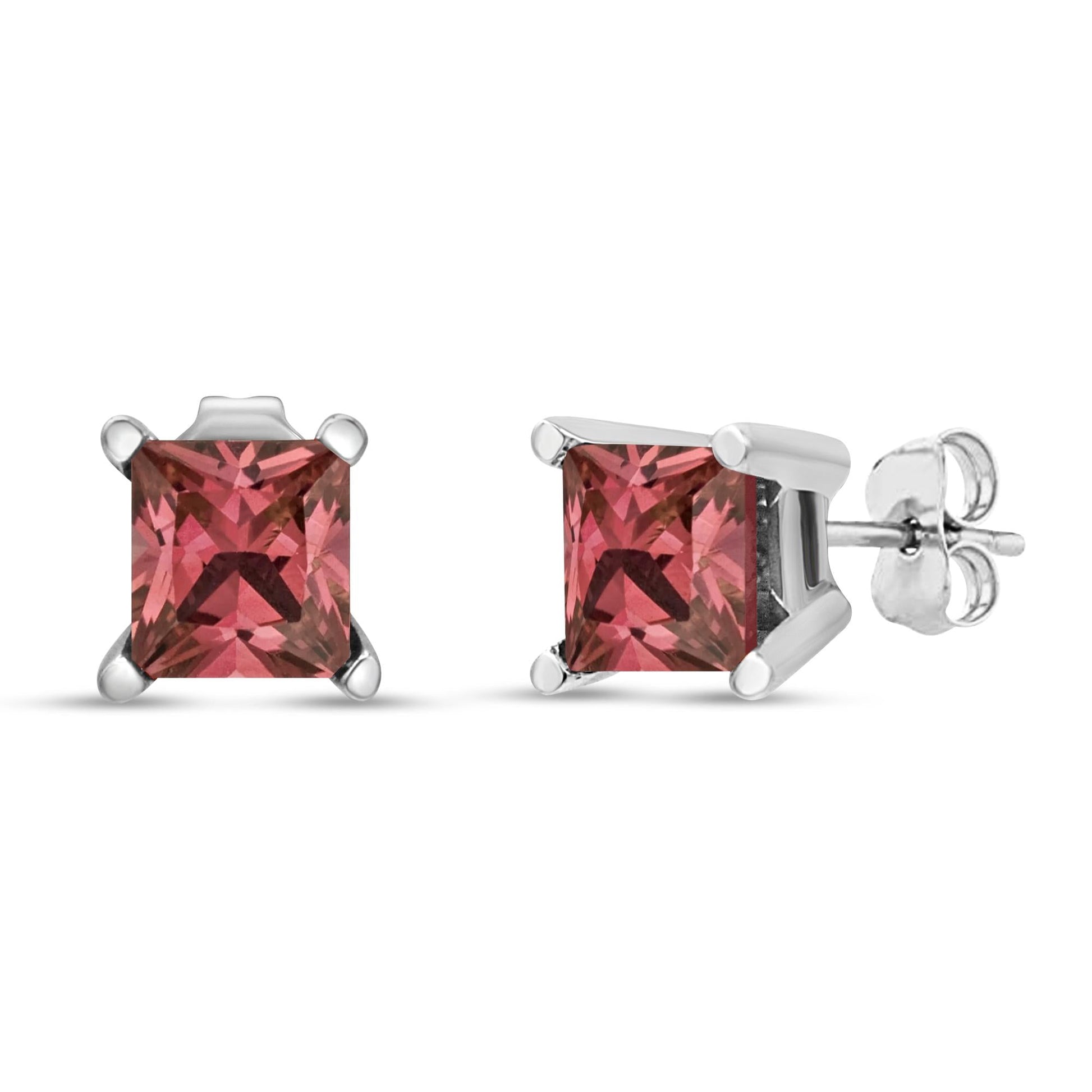 14K White Gold 4 Prong Set Lab Grown Pink Princess Diamond Solitaire Stud Earrings (Pink Color, VS2-SI1 Clarity)-1