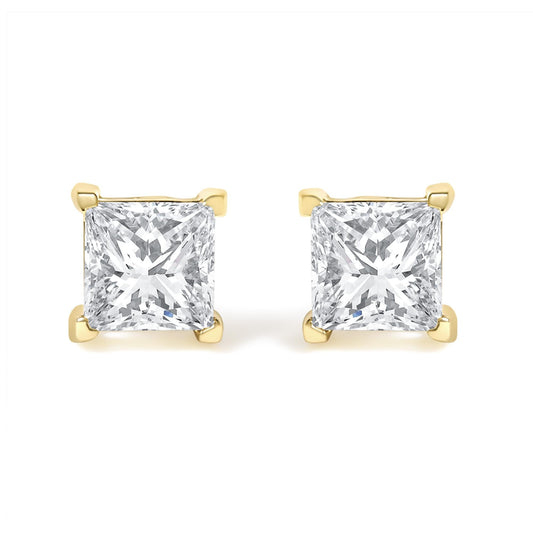 IGI Certified 14k Yellow Gold 4-Prong Set Princess-Cut Solitaire Diamond Push Back Stud Earrings (L-M Color, I1-I2 Clarity)-0