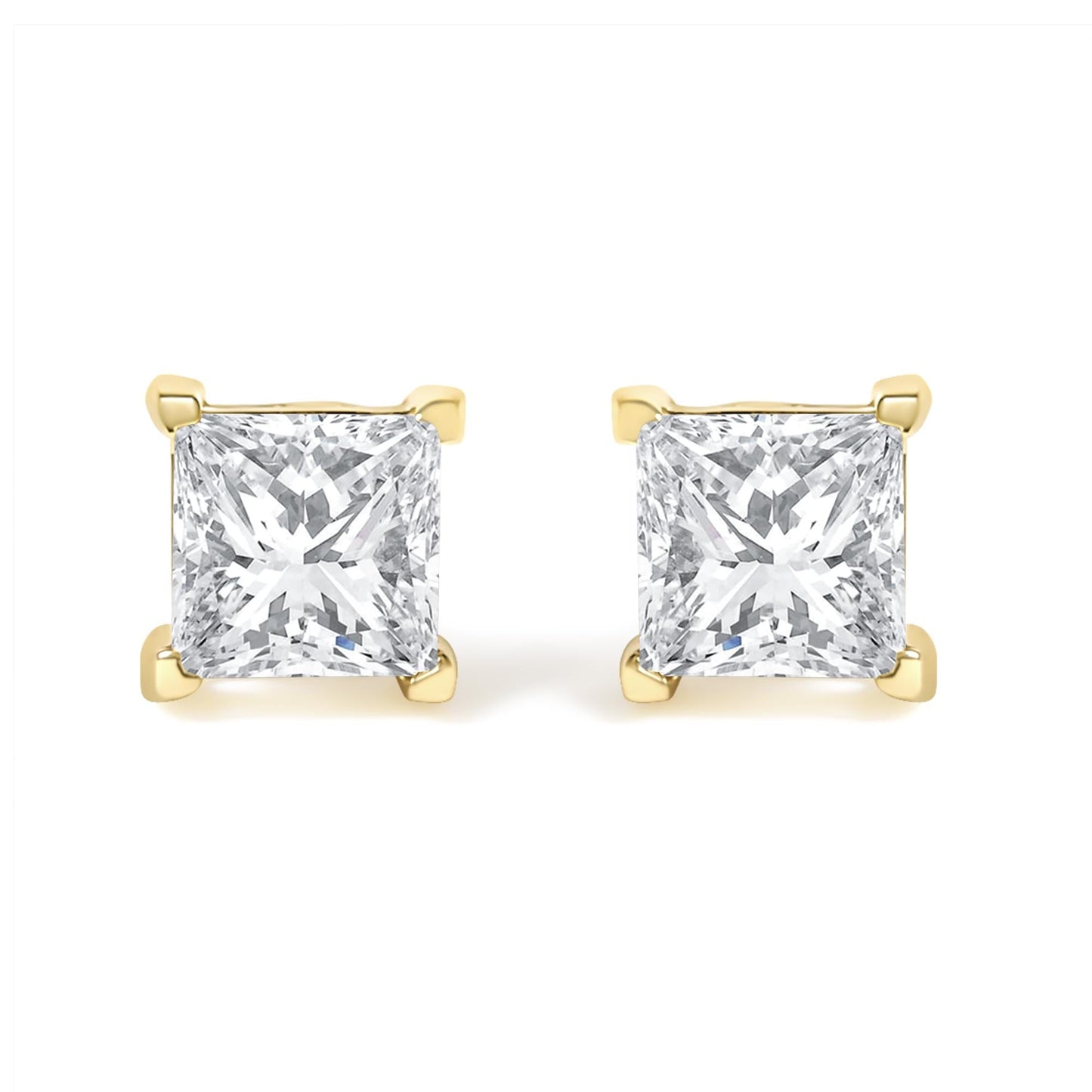 IGI Certified 1/4 Cttw Princess-Cut Square Diamond 4-Prong Solitaire Stud Earrings in 14K Yellow Gold (N-O Color, I1-I2 Clarity)-1