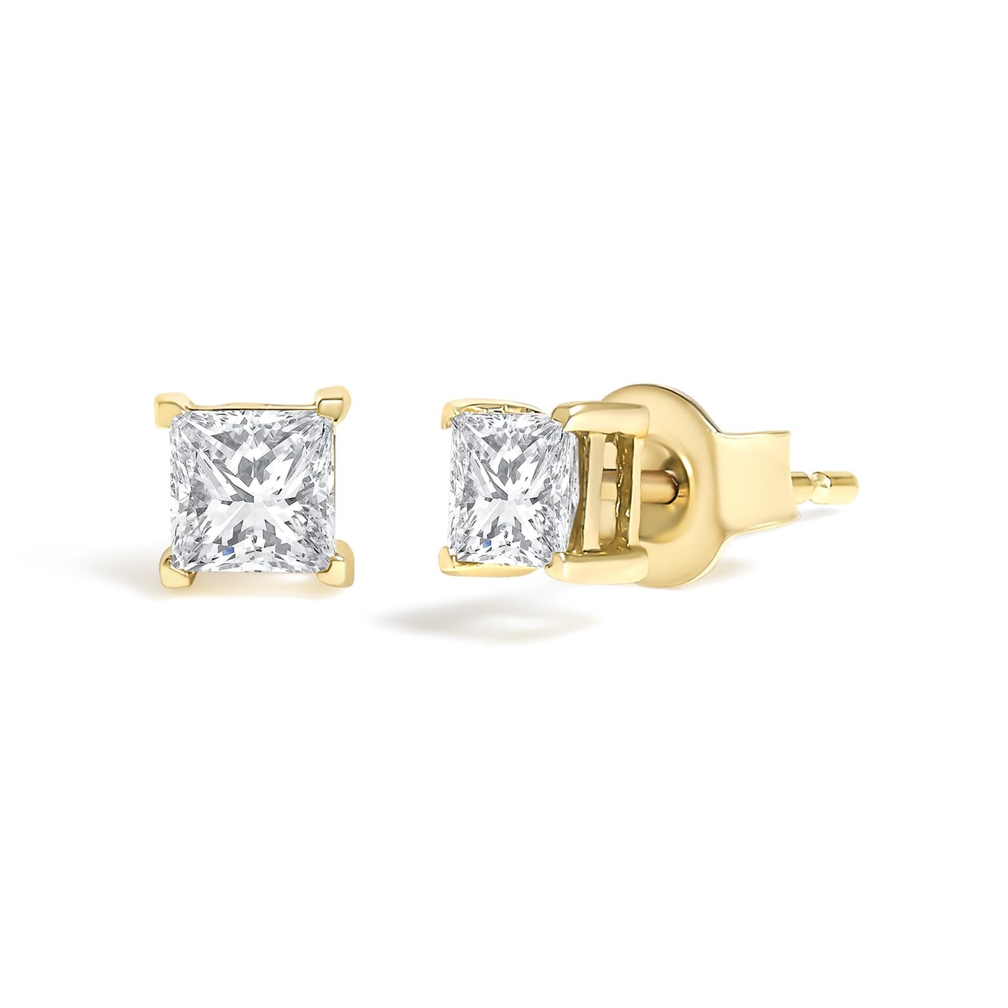 IGI Certified 1/4 Cttw Princess-Cut Square Diamond 4-Prong Solitaire Stud Earrings in 14K Yellow Gold (N-O Color, I1-I2 Clarity)-3