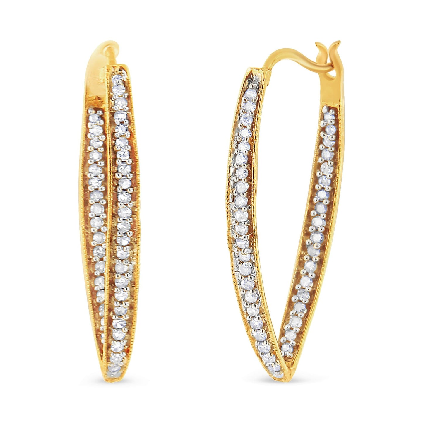10K Yellow Gold 1/2 Cttw Round-Cut Diamond Modern Hoop Earrings (I-J Color, I2-I3 Clarity)-3