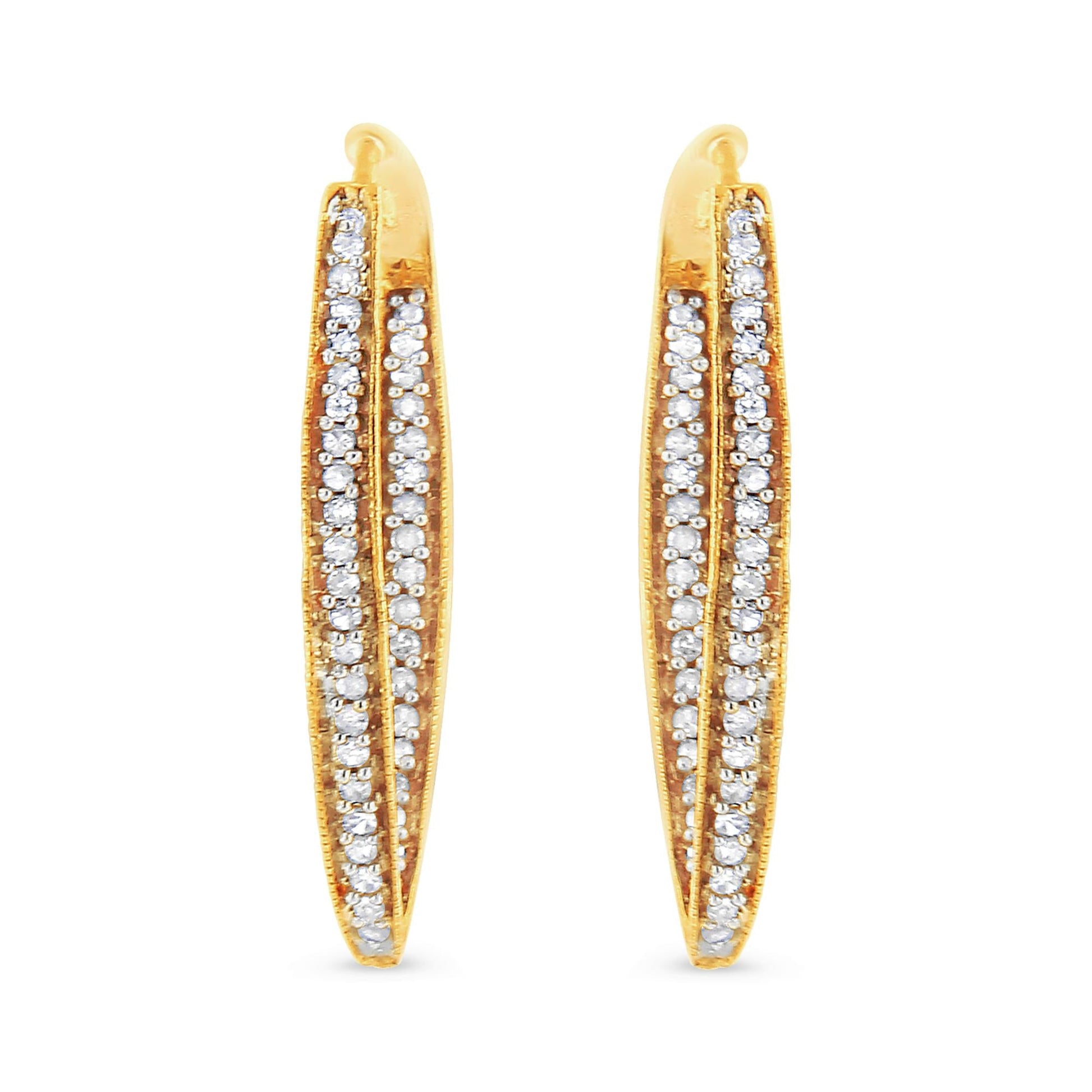 10K Yellow Gold 1/2 Cttw Round-Cut Diamond Modern Hoop Earrings (I-J Color, I2-I3 Clarity)-4