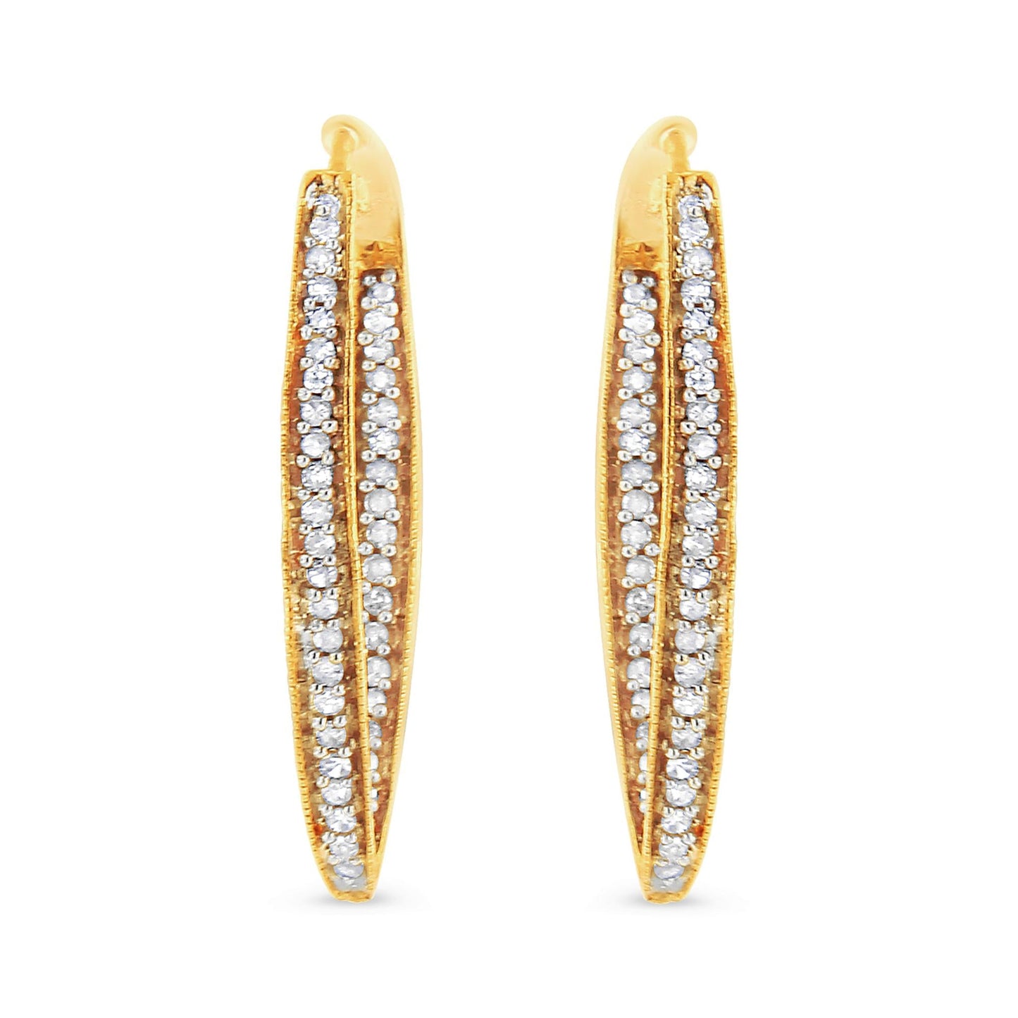 10K Yellow Gold 1/2 Cttw Round-Cut Diamond Modern Hoop Earrings (I-J Color, I2-I3 Clarity)-4