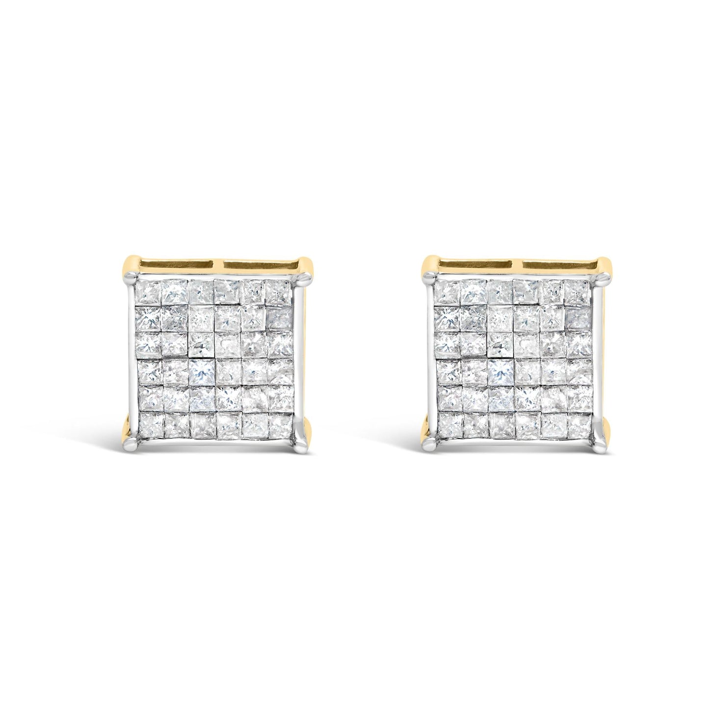 10K Yellow Gold 2.0 Cttw Invisible-Set Princess-Cut Diamond Stud Earrings-0