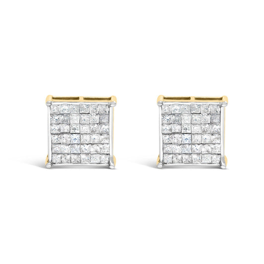 10K Yellow Gold 2.0 Cttw Invisible-Set Princess-Cut Diamond Stud Earrings-0