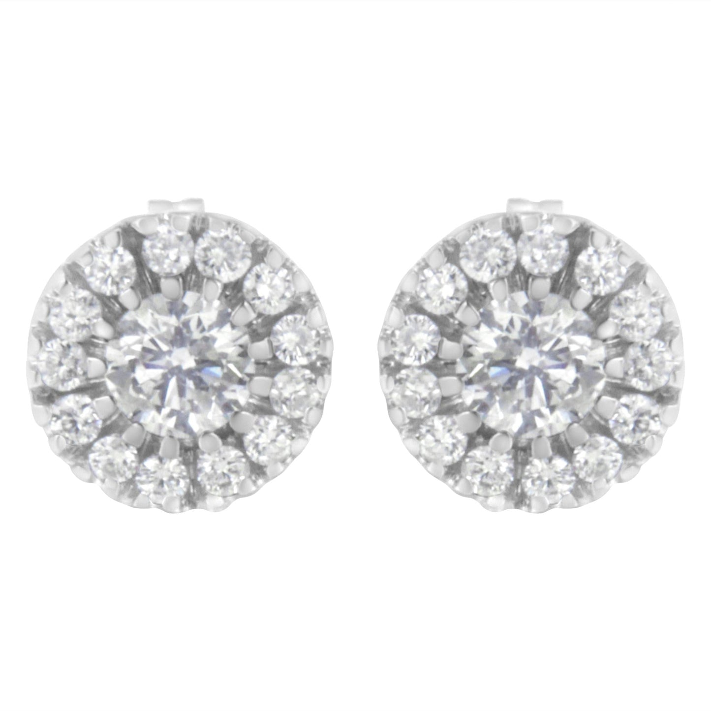 14k White Gold 1 cttw Diamond Halo Stud Earrings (I-J Clarity, I1-I2 Color)-3