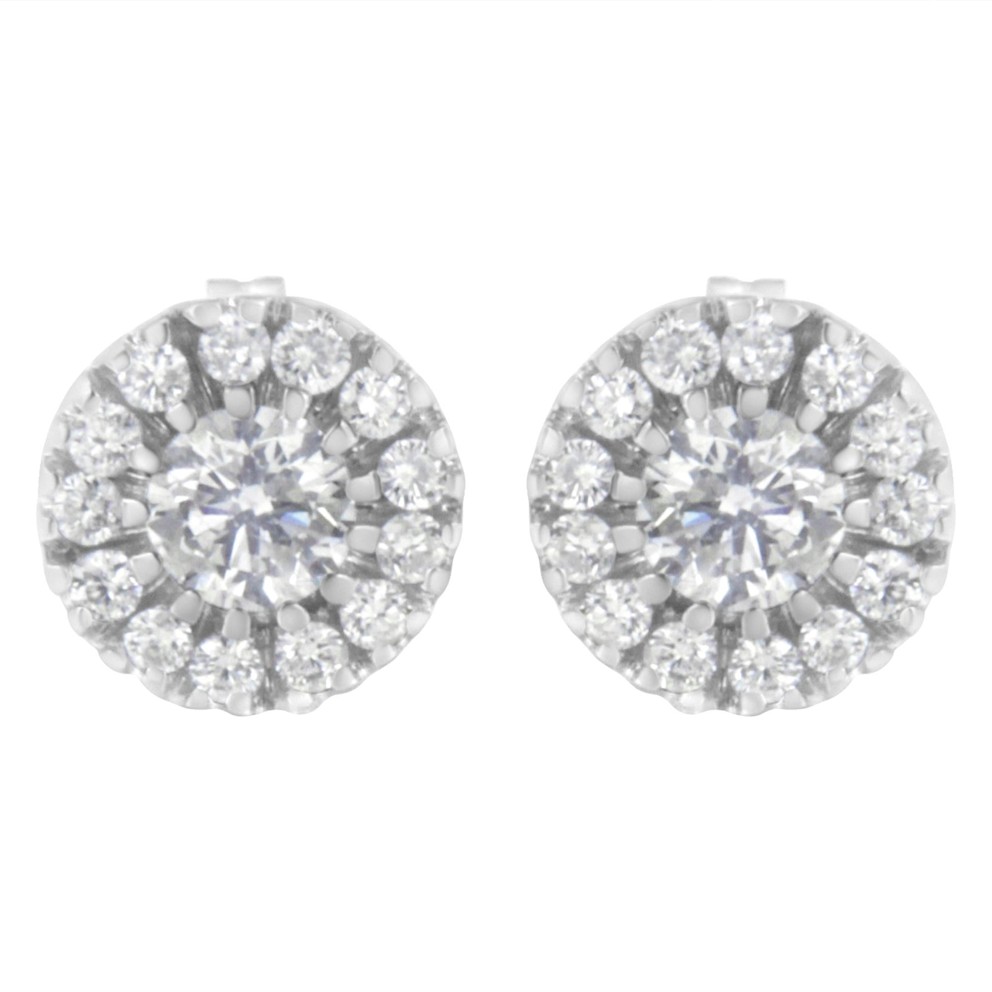 14k White Gold 1 cttw Diamond Halo Stud Earrings (I-J Clarity, I1-I2 Color)-3