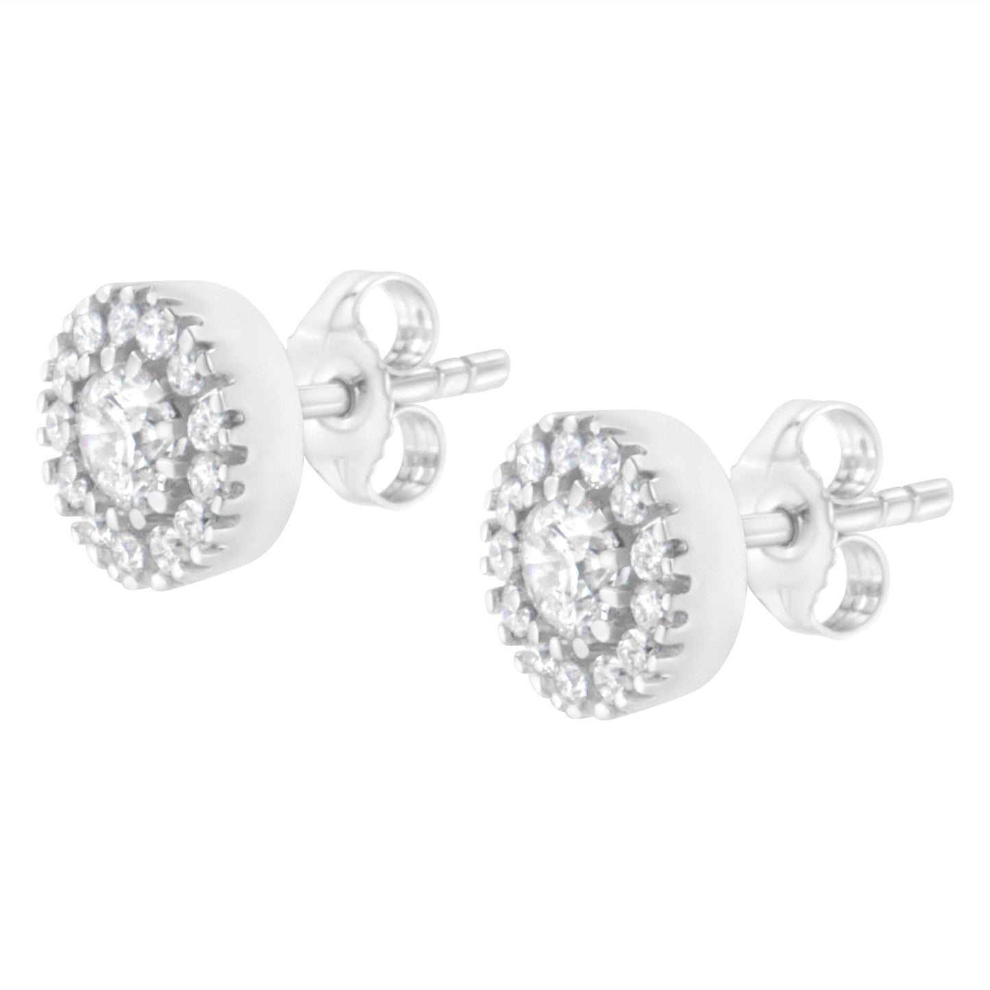 14k White Gold 1 cttw Diamond Halo Stud Earrings (I-J Clarity, I1-I2 Color)-4