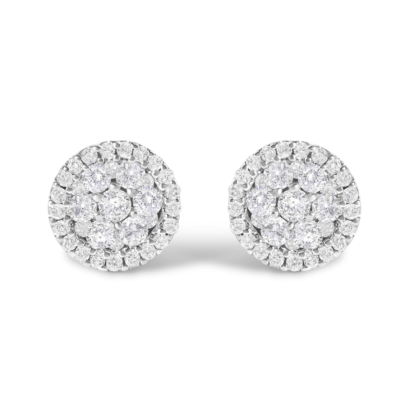 AGS Certified 14K White Gold 1.0 Cttw Brilliant-Cut Diamond Halo-Style Cluster Round Button Stud Earrings (G-H Color, I1-I2 Clarity)-0
