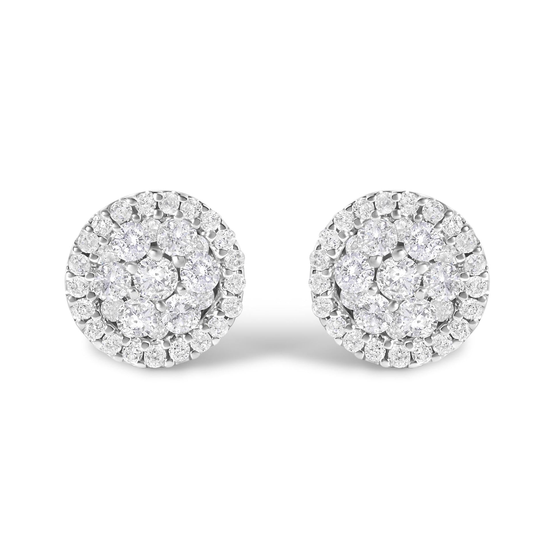 AGS Certified 14K White Gold 1.0 Cttw Brilliant-Cut Diamond Halo-Style Cluster Round Button Stud Earrings (G-H Color, I1-I2 Clarity)-0