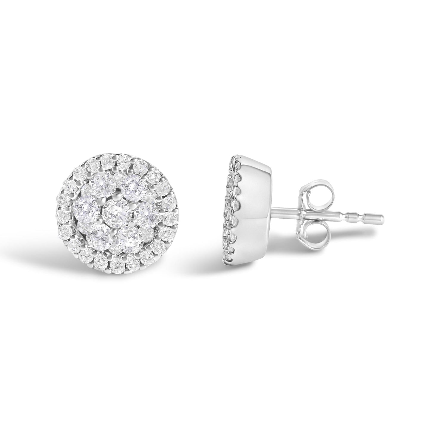 AGS Certified 14K White Gold 1.0 Cttw Brilliant-Cut Diamond Halo-Style Cluster Round Button Stud Earrings (G-H Color, I1-I2 Clarity)-3