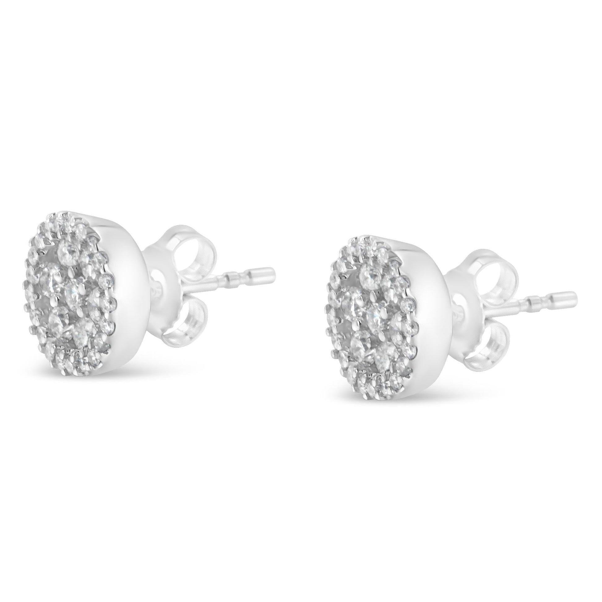 AGS Certified 14K White Gold 1.0 Cttw Brilliant-Cut Diamond Halo-Style Cluster Round Button Stud Earrings (G-H Color, I1-I2 Clarity)-4