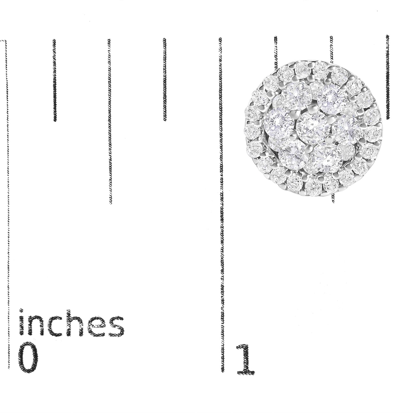 14K White Gold 1.0 Cttw Brilliant-Cut Diamond Halo-Style Cluster Round Button Stud Earrings (H-I Color, I1-I2 Clarity)-4