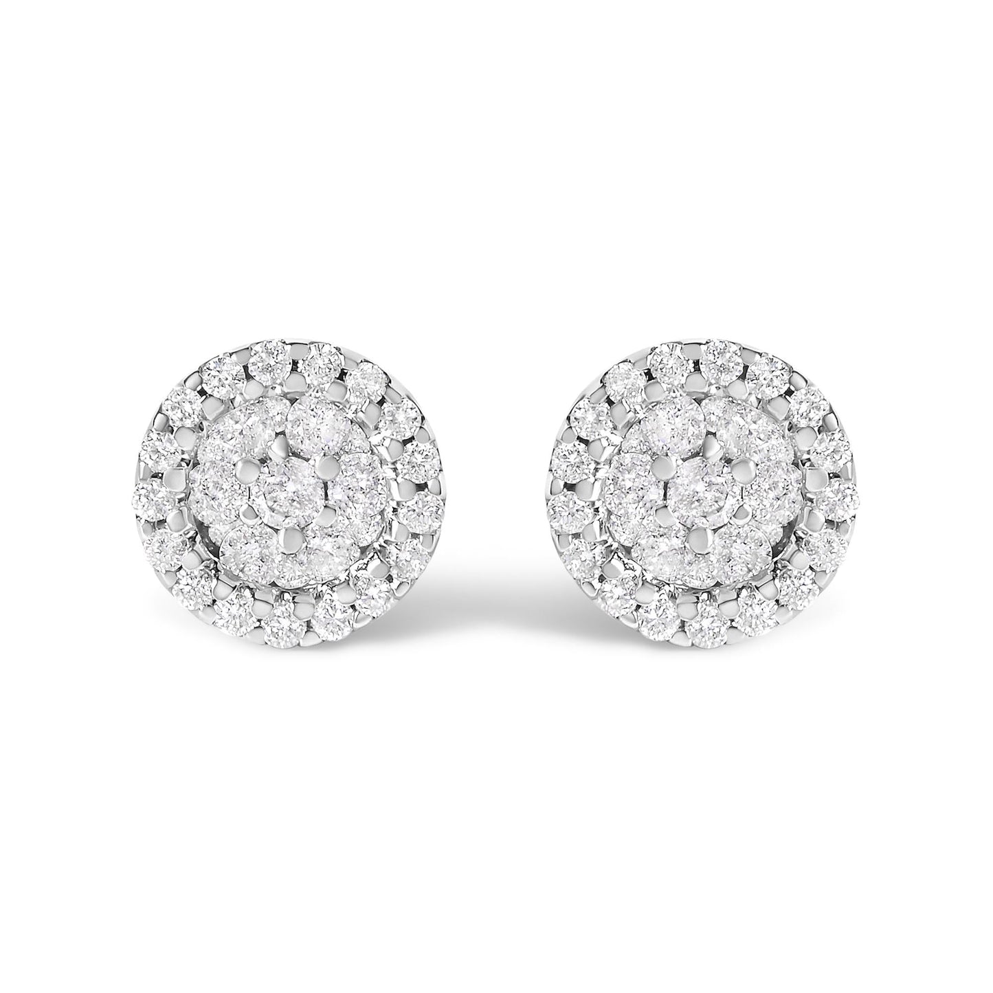 14K White Gold 1/2 Cttw Brilliant-Cut Diamond Halo-Style Cluster Round Button Stud Earrings (H-I Color, I1-I2 Clarity)-0