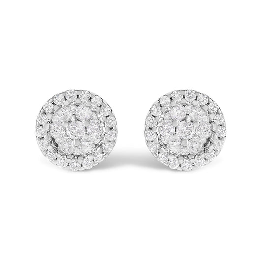 14K White Gold 1/2 Cttw Brilliant-Cut Diamond Halo-Style Cluster Round Button Stud Earrings (H-I Color, I1-I2 Clarity)-0