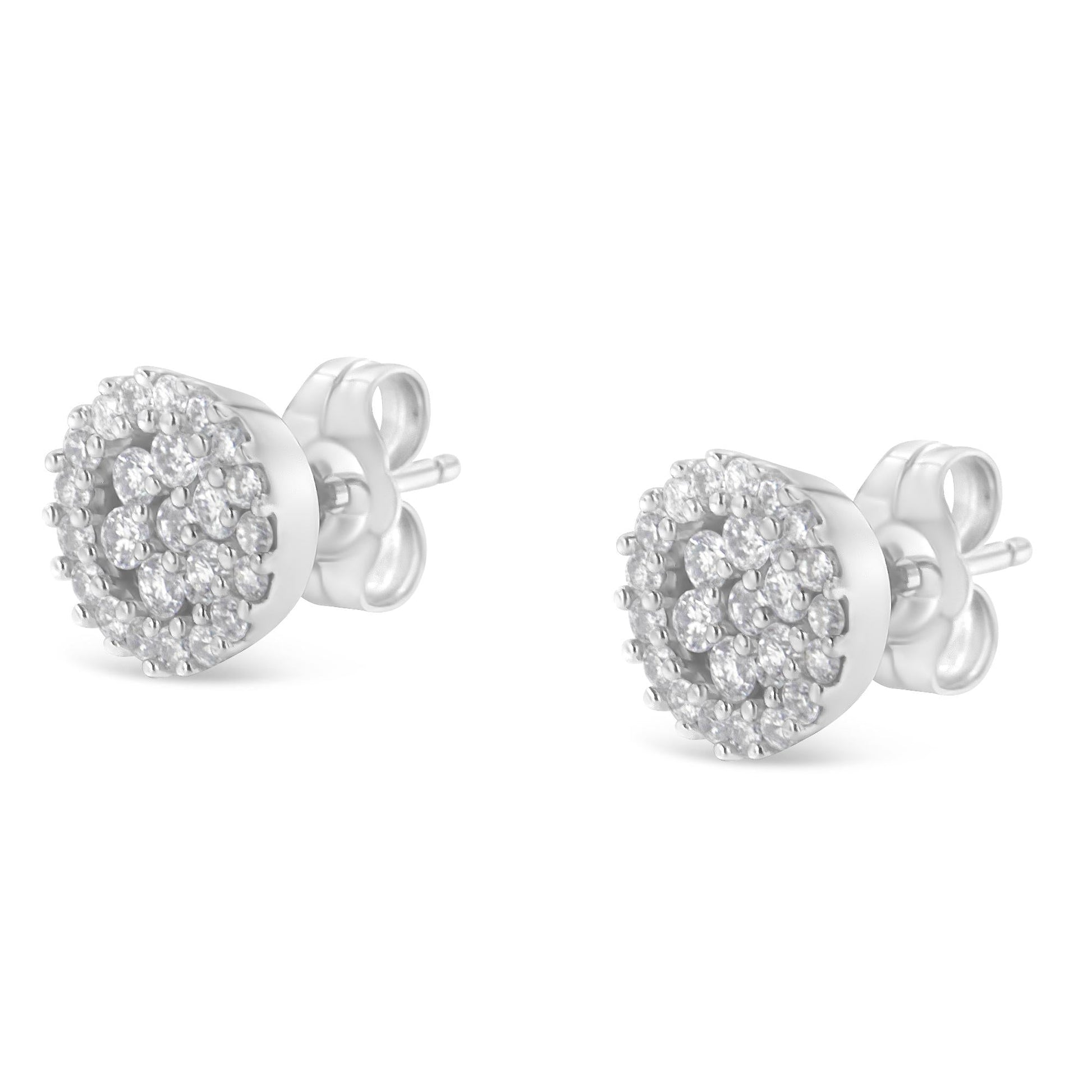 14K White Gold 1/2 Cttw Brilliant-Cut Diamond Halo-Style Cluster Round Button Stud Earrings (H-I Color, I1-I2 Clarity)-4