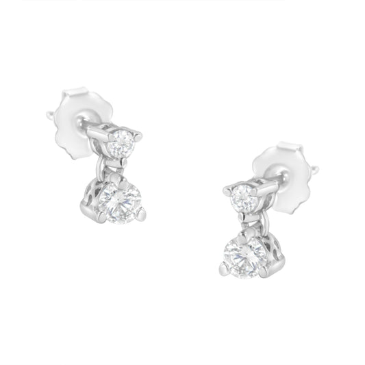 14KT White Gold 1/2 cttw Double Diamond Dangle Stud Earrings (H-I, I1-I2)-0
