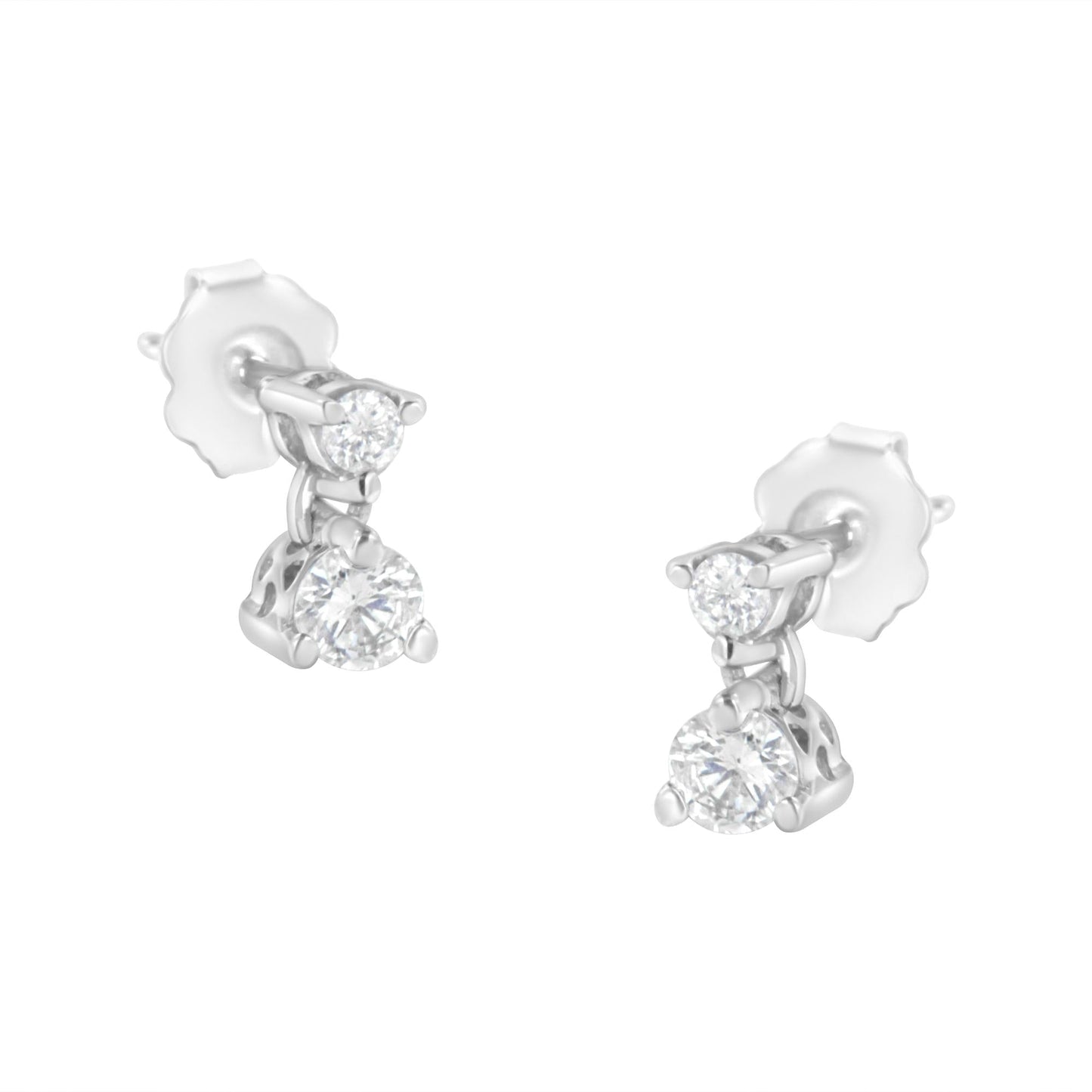 14KT White Gold 1/2 cttw Double Diamond Dangle Stud Earrings (H-I, I1-I2)-0