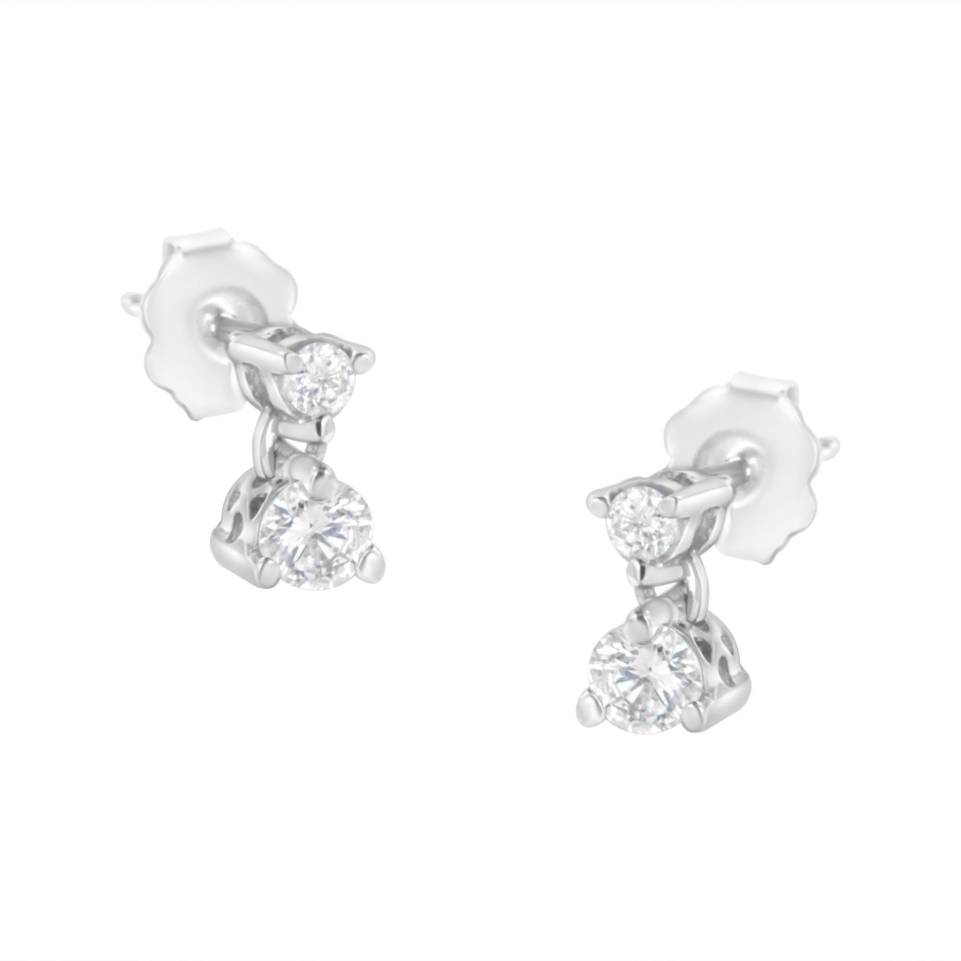 14KT White Gold 1/2 cttw Double Diamond Dangle Stud Earrings (H-I, I1-I2)-0