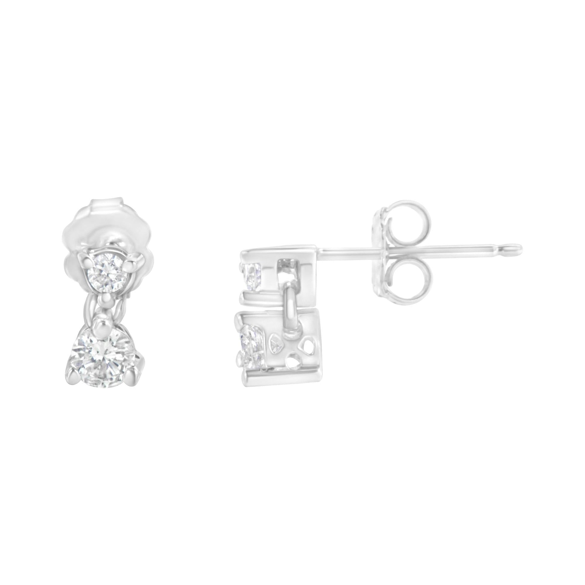 14KT White Gold 1/2 cttw Double Diamond Dangle Stud Earrings (H-I, I1-I2)-1