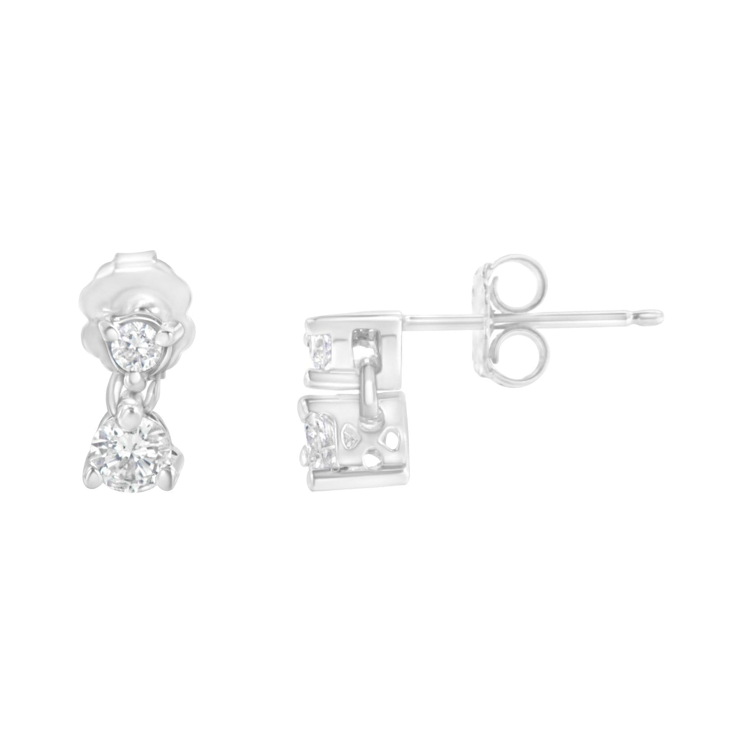 14KT White Gold 1/2 cttw Double Diamond Dangle Stud Earrings (H-I, I1-I2)-1