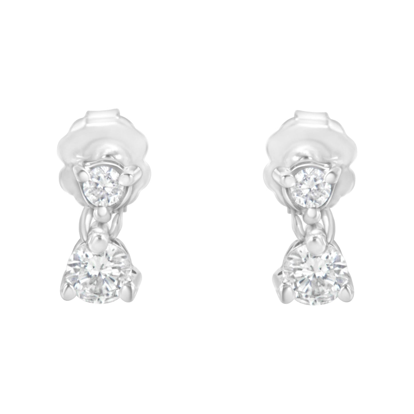 14KT White Gold 1/2 cttw Double Diamond Dangle Stud Earrings (H-I, I1-I2)-3
