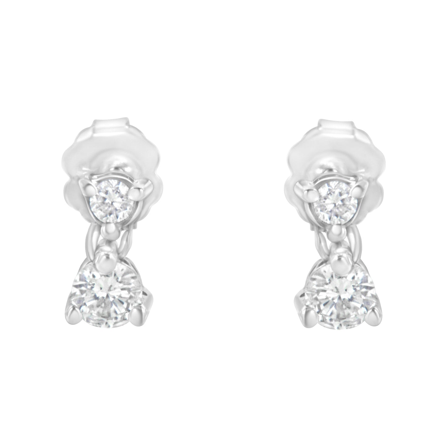 14KT White Gold 1/2 cttw Double Diamond Dangle Stud Earrings (H-I, I1-I2)